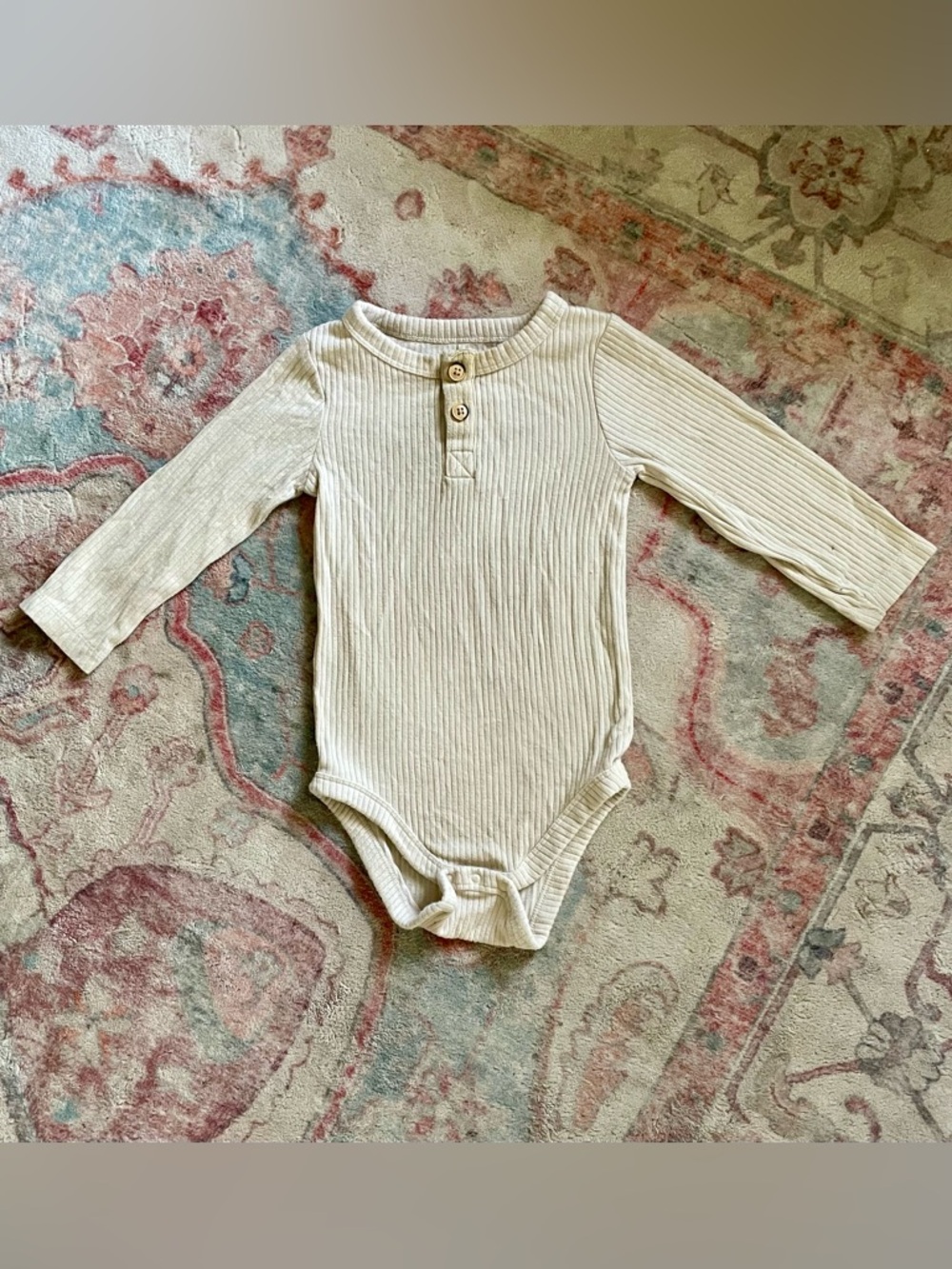 Cat & Jack Cream Ribbed Long-Sleeve Henley One-Piece